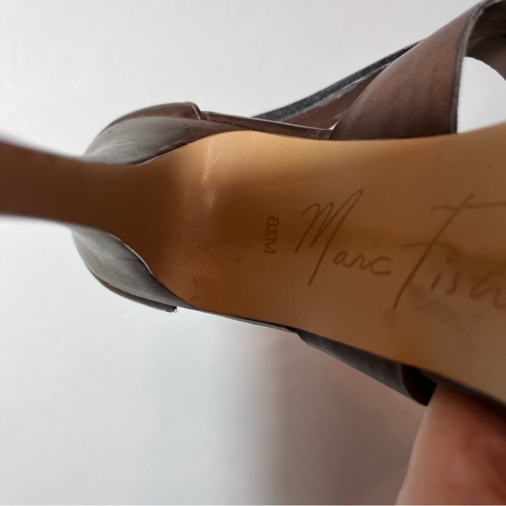 Marc Fisher Brown Leather Gladiator Platform Heels Straps Cage Sandals size 8.5 - Picture 13 of 13